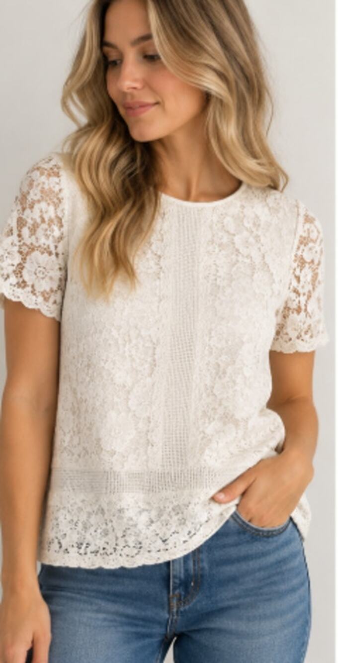 Sundays in Brooklyn Anthropologie Lace Blouse Ivory Cream Floral Sleeve M